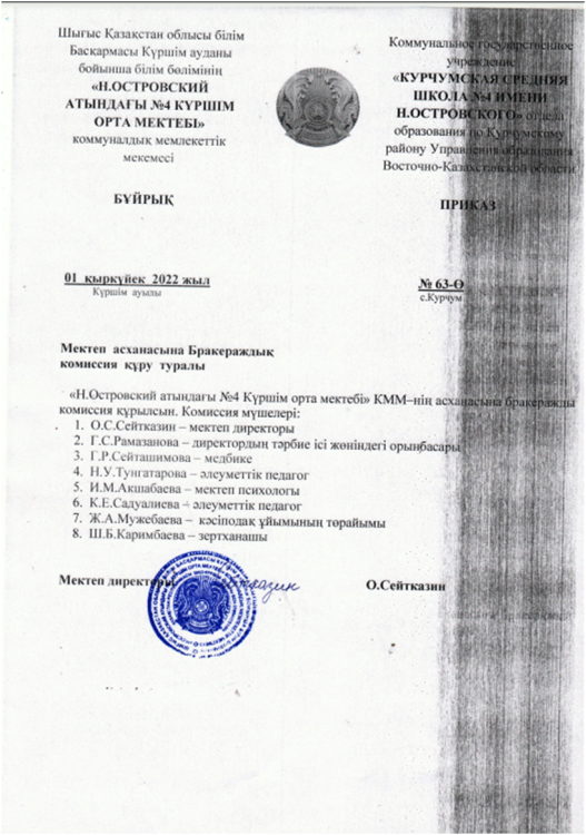 Бракиражный комиссия бұйрығы